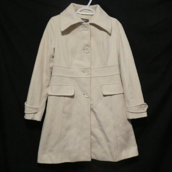 KENNETH COLE REACTION | size 6 | Ivory Button-Up Coat | Slashed Front Pockets - Picture 1 of 16